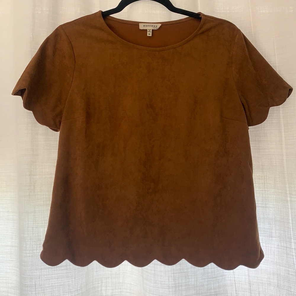 Suede, scallop detail, blouse